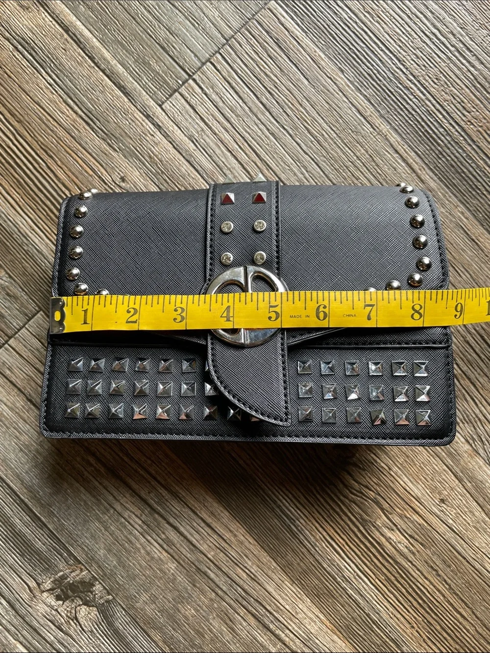 Black Studded Clutch Bag with Silver Hardware